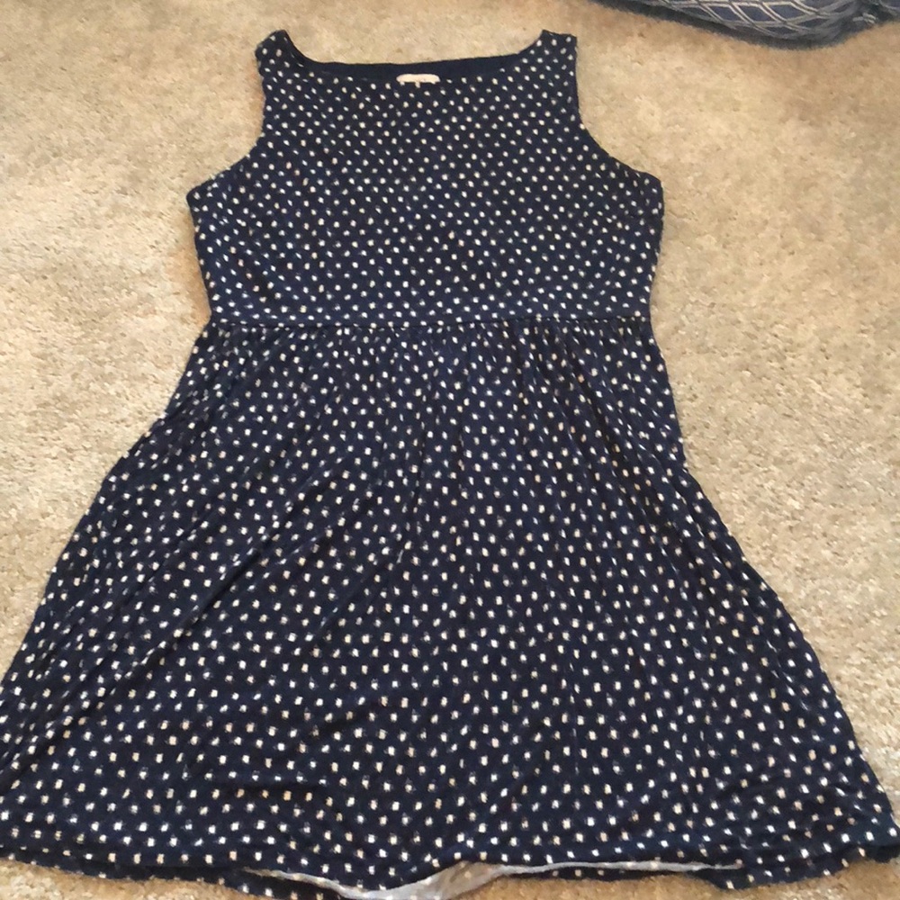 LOFT Navy and White Sleeveless Dress with Cutout